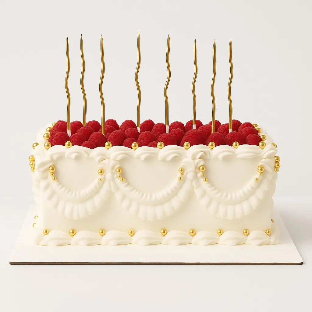 Торт с малиной и золотыми акцентами