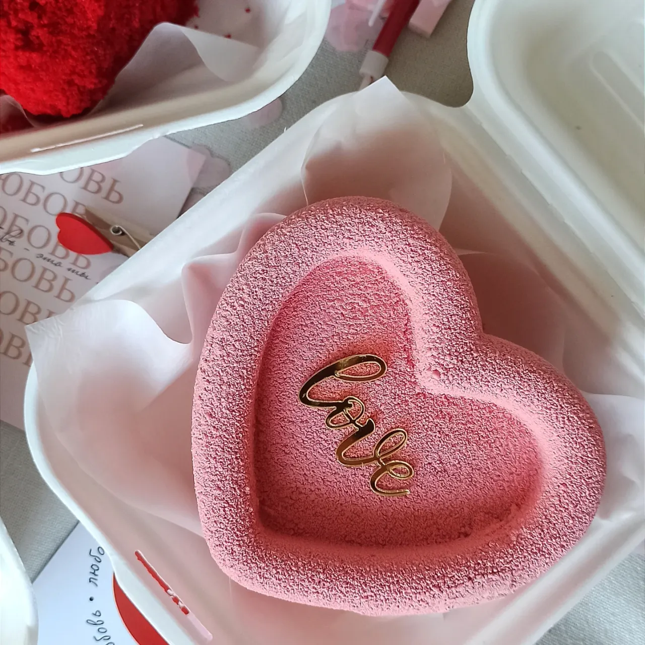 Муссовый бенто-торт Розовое сердце